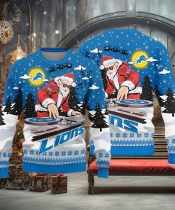 Detroit Lions Logo Knitted Funny DJ Santa Ugly Christmas Sweater