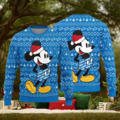 Detroit Lions Mick Mouse Christmas Pattern Knitted Ugly Christmas Sweater AOP Gift For Men And Women