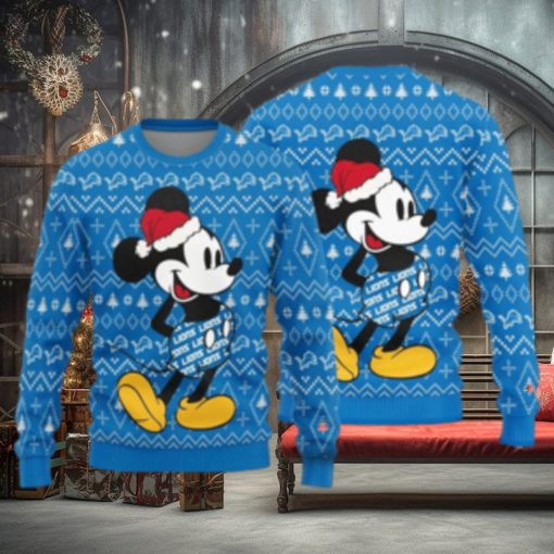 Detroit Lions Mick Mouse Christmas Pattern Knitted Ugly Christmas Sweater AOP Gift For Men And Women