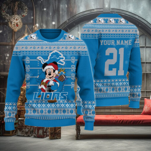 Detroit Lions Mickey Mouse Santa Ugly Christmas Sweater