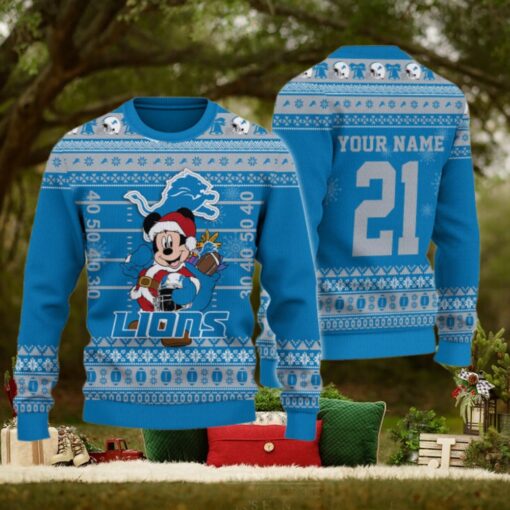 Detroit Lions Mickey Mouse Santa Ugly Christmas Sweater