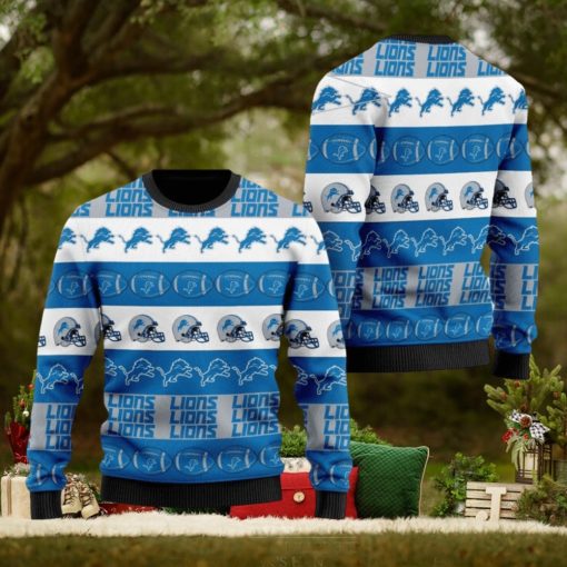 Detroit Lions NFL American Football Team Logo Helmet Symbols Ugly Christmas Sweater