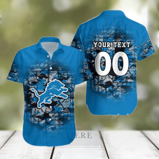 Detroit Lions NFL Camouflage Vintage Custom Name And Number Summer Gift For Fans Hawaiian Shirt