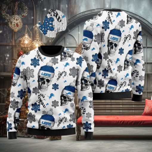 Detroit Lions NFL Football Team Santa Skulls Knitted Christmas Sweater AOP Holiday