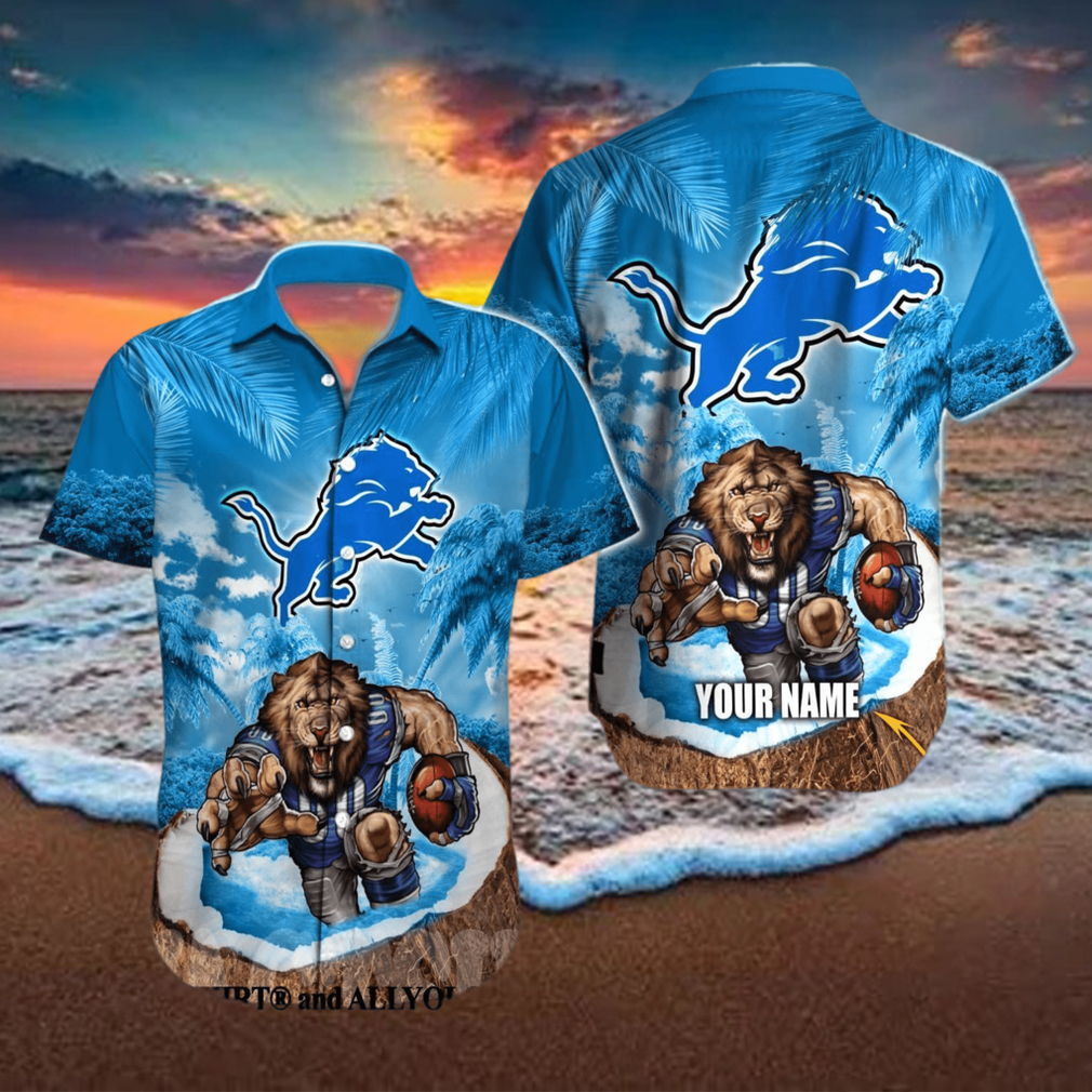 NFL Detroit Lions Blue Silver Hawaiian Shirt Aloha Shirt