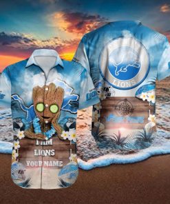Detroit Lions NFL Hawaiian Shirt Baby Groot Lover Custom Name For Fans