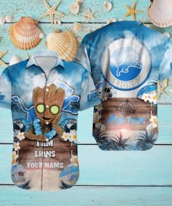 Detroit Lions NFL Hawaiian Shirt Baby Groot Lover Custom Name For Fans