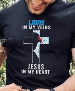 Detroit Lions NFL In My Veins Jesus In My Heart Cross 2024 T Shirt