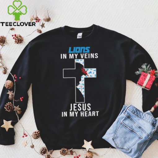 Detroit Lions NFL In My Veins Jesus In My Heart Cross 2024 T Shirt