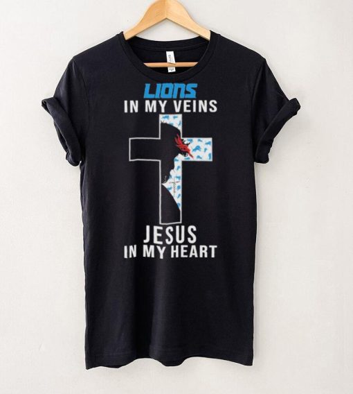 Detroit Lions NFL In My Veins Jesus In My Heart Cross 2024 T Shirt