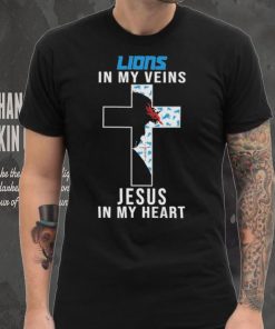 Detroit Lions NFL In My Veins Jesus In My Heart Cross 2024 T Shirt