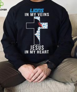 Detroit Lions NFL In My Veins Jesus In My Heart Cross 2024 T Shirt