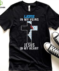 Detroit Lions NFL In My Veins Jesus In My Heart Cross 2024 T Shirt