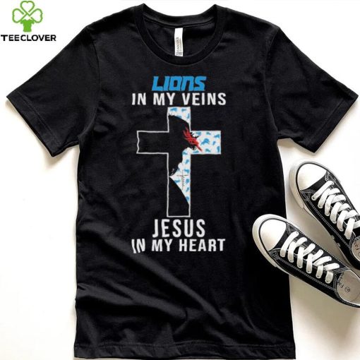 Detroit Lions NFL In My Veins Jesus In My Heart Cross 2024 T Shirt