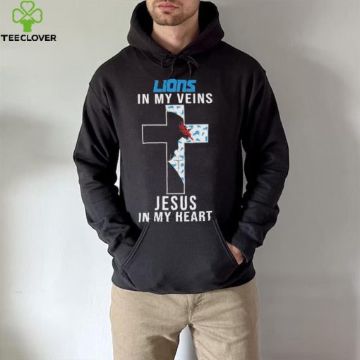 Detroit Lions NFL In My Veins Jesus In My Heart Cross 2024 T Shirt