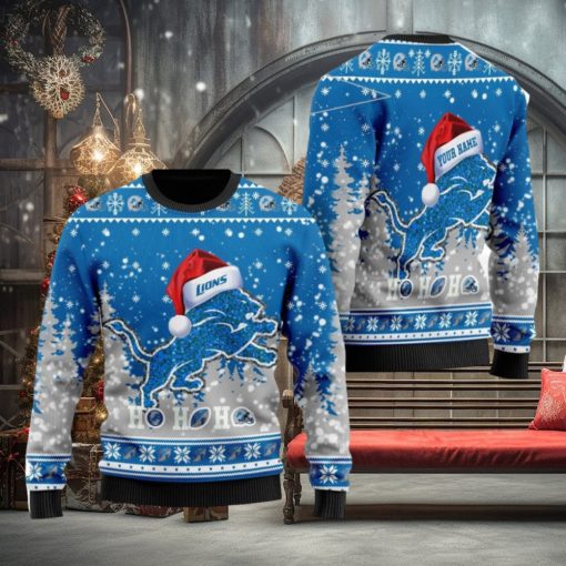 Detroit Lions NFL Santa Claus Hat New Style Personalized Knitted 3D Sweater