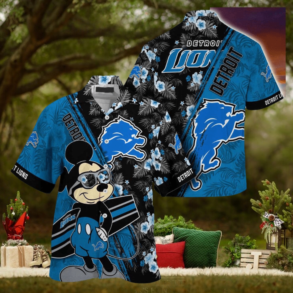 Detroit Lions NFL Summer Hawaii Shirt Mickey And Floral Pattern For Sports Fans