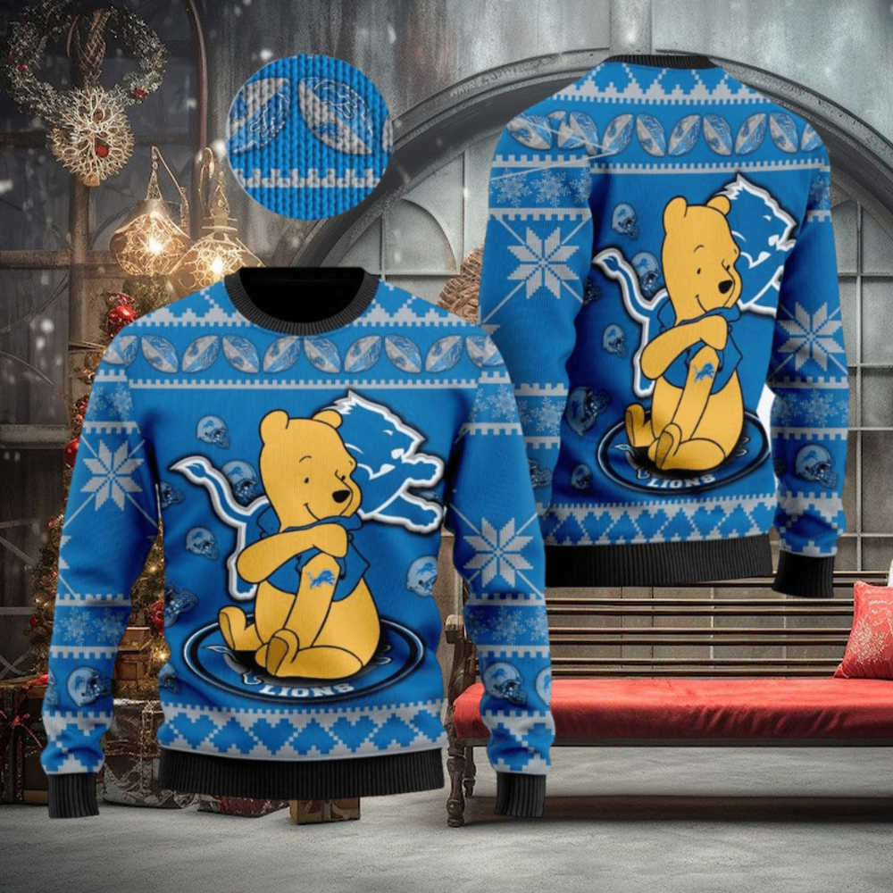 Detroit Lions NFL Winnie the Pooh Knitted Christmas 3D Sweater For Fans Detroit Lions NFL Winnie the Pooh Knitted Christmas 3D Sweater For Fans