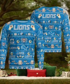 Detroit Lions Pumpkin Halloween Spooky Ghost Pattern Funny 3D Sweater Men And Women Gift