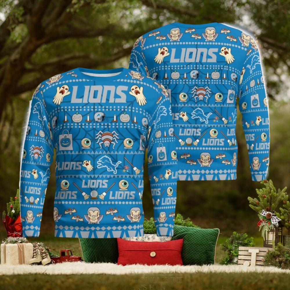 Detroit Lions Pumpkin Halloween Spooky Ghost Pattern Funny 3D Sweater Men And Women Gift Detroit Lions Pumpkin Halloween Spooky Ghost Pattern Funny 3D Sweater Men And Women Gift