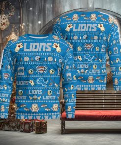 Detroit Lions Pumpkin Halloween Spooky Ghost Pattern Funny 3D Sweater Men And Women Gift