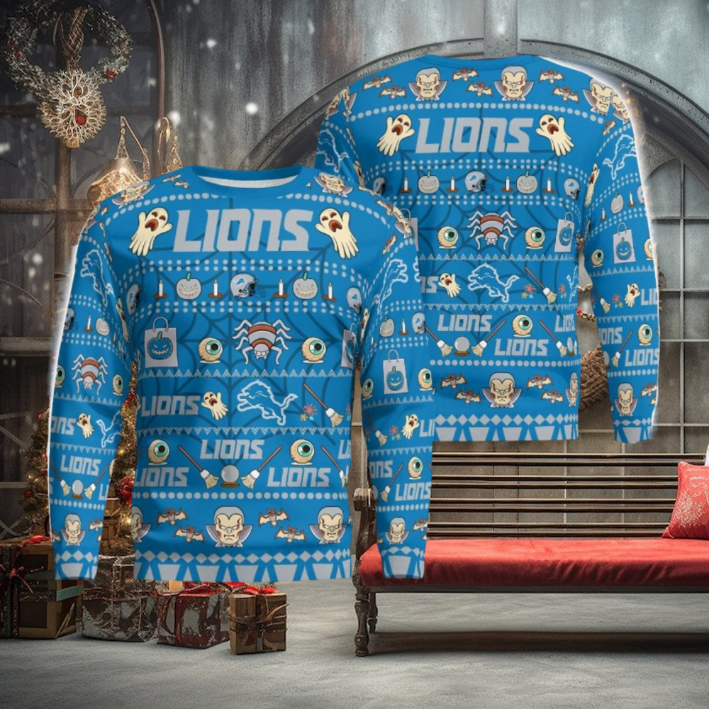 Detroit Lions Pumpkin Halloween Spooky Ghost Pattern Funny 3D Sweater Men And Women Gift Detroit Lions Pumpkin Halloween Spooky Ghost Pattern Funny 3D Sweater Men And Women Gift