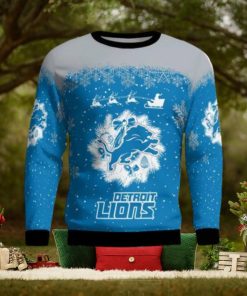 Detroit Lions Santa sleigh driving reindeer Pattern Ugly Christmas Sweater
