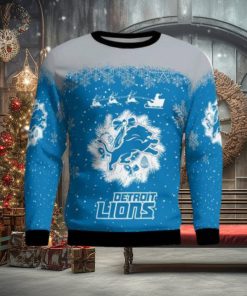 Detroit Lions Santa sleigh driving reindeer Pattern Ugly Christmas Sweater