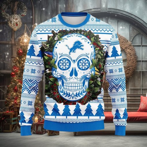 Detroit Lions Skull Flower Ugly Christmas Ugly Sweater Sport Christmas Gift Ideas