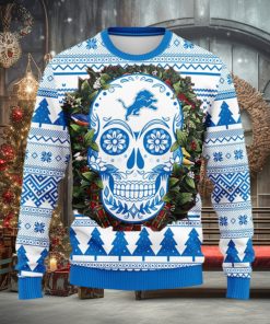 Detroit Lions Skull Flower Ugly Christmas Ugly Sweater
