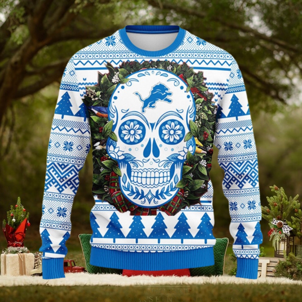 Detroit Lions Skull Flower Ugly Christmas Ugly Sweater - Teeclover