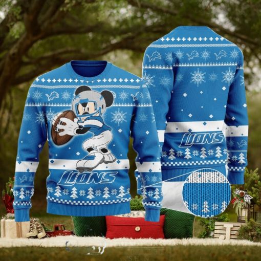 Detroit Lions Ugly Christmas Sweater Mickey Mouse The Decisive Throw Unisex Sweater