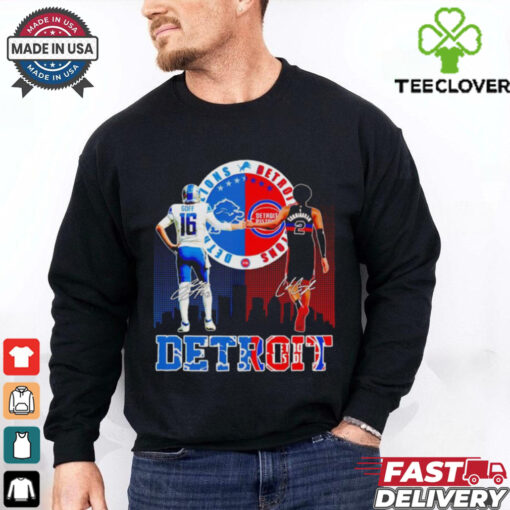 Detroit Lions and Detroit Pistons Goff and Cunningham signatures shirt