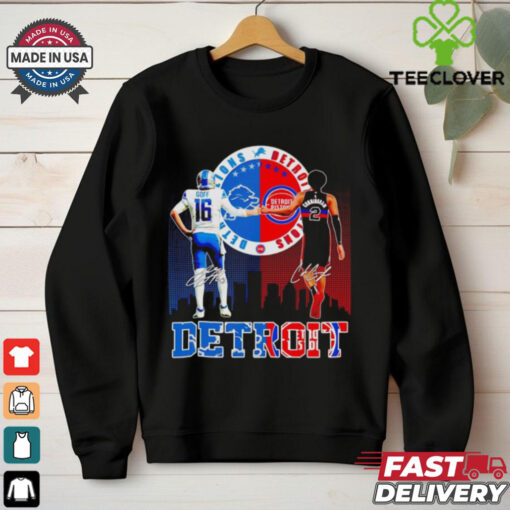 Detroit Lions and Detroit Pistons Goff and Cunningham signatures shirt