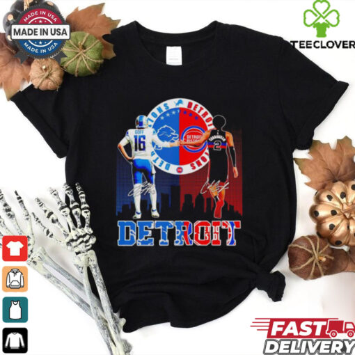 Detroit Lions and Detroit Pistons Goff and Cunningham signatures shirt
