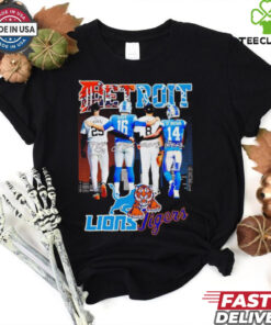 Detroit Lions and Tigers players Skubal Goff Vierling St. Brown shirt
