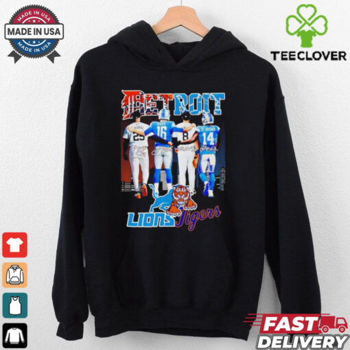 Detroit Lions and Tigers players Skubal Goff Vierling St. Brown shirt