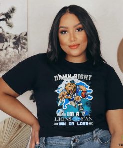 Detroit Lions football damn right I’m a Lions fan win or lose helmet mascot logo shirt