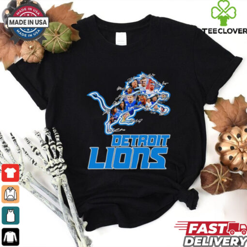Detroit Lions logo player signatures shirt