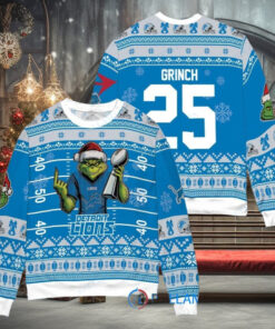 Detroit Lions x Grinch Christmas Dr. Seuss How the Grinch Stole Christmas with Super Bowl Trophy Custom Ugly Christmas Sweater