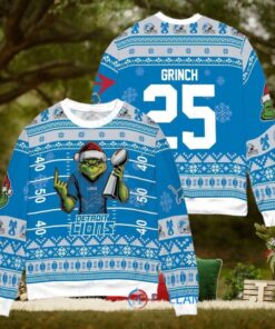 Detroit Lions x Grinch Christmas Dr. Seuss How the Grinch Stole Christmas with Super Bowl Trophy Custom Ugly Christmas Sweater