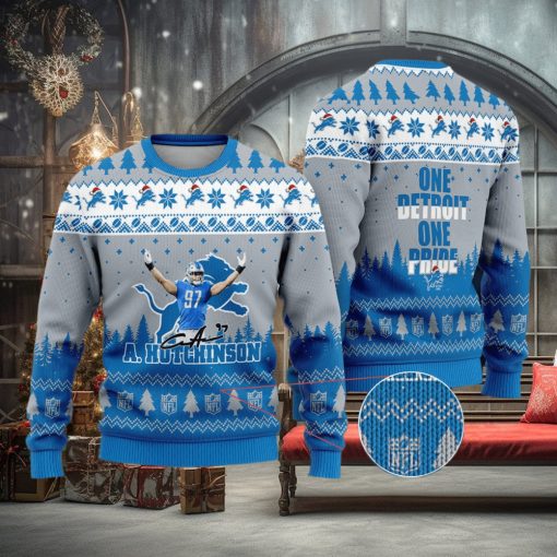 Detroit Lions – Aidan Hutchinson #97 One Detroit One Pride Ugly Christmas Sweater
