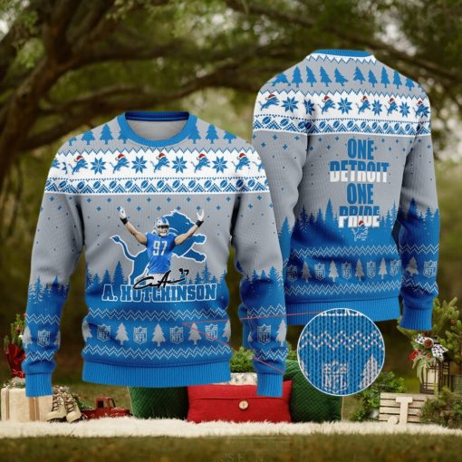 Detroit Lions – Aidan Hutchinson #97 One Detroit One Pride Ugly Christmas Sweater