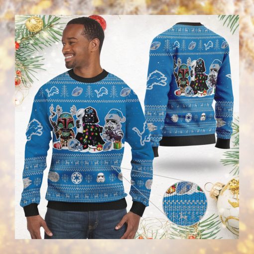 Detroit LionsI Star Wars Ugly Christmas Sweater Sweathoodie, sweater, longsleeve, shirt v-neck, t-shirt Holiday Party 2021 Plus Size  Darth Vader Boba Fett Stormtrooper