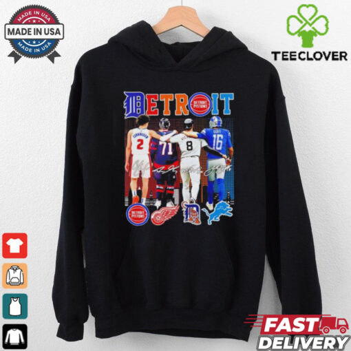Detroit Pistons Red Wings Tigers and Lions sport teams signatures shirt
