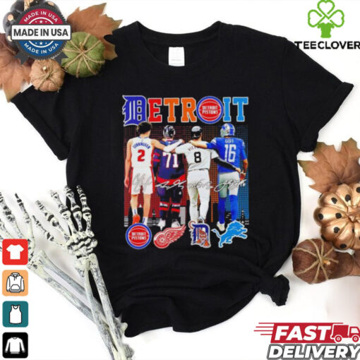 Detroit Pistons Red Wings Tigers and Lions sport teams signatures shirt