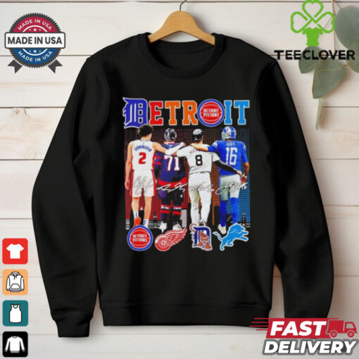 Detroit Pistons Red Wings Tigers and Lions sport teams signatures shirt