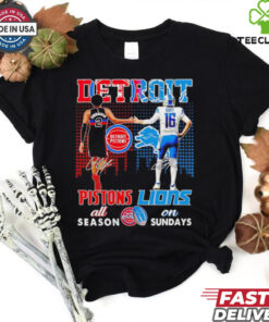 Detroit Pistons all season x Detroit Lions on Sundays skyline shirt 1 Detroit Pistons all season x Detroit Lions on Sundays skyline shirt