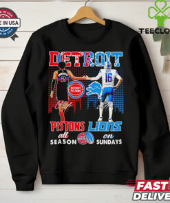 Detroit Pistons all season x Detroit Lions on Sundays skyline shirt 2 Detroit Pistons all season x Detroit Lions on Sundays skyline shirt