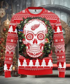 Detroit Red Wings Skull Flower Ugly Christmas Ugly 3D Xmas Sweater Christmas Gift For Fans